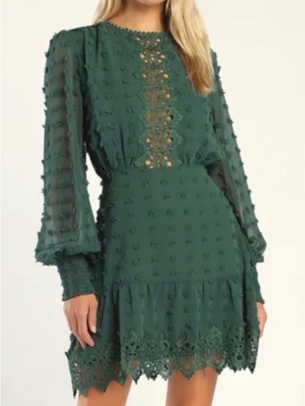 Love By Design Emerald Green Lace-Accent Long Sleeve Dress